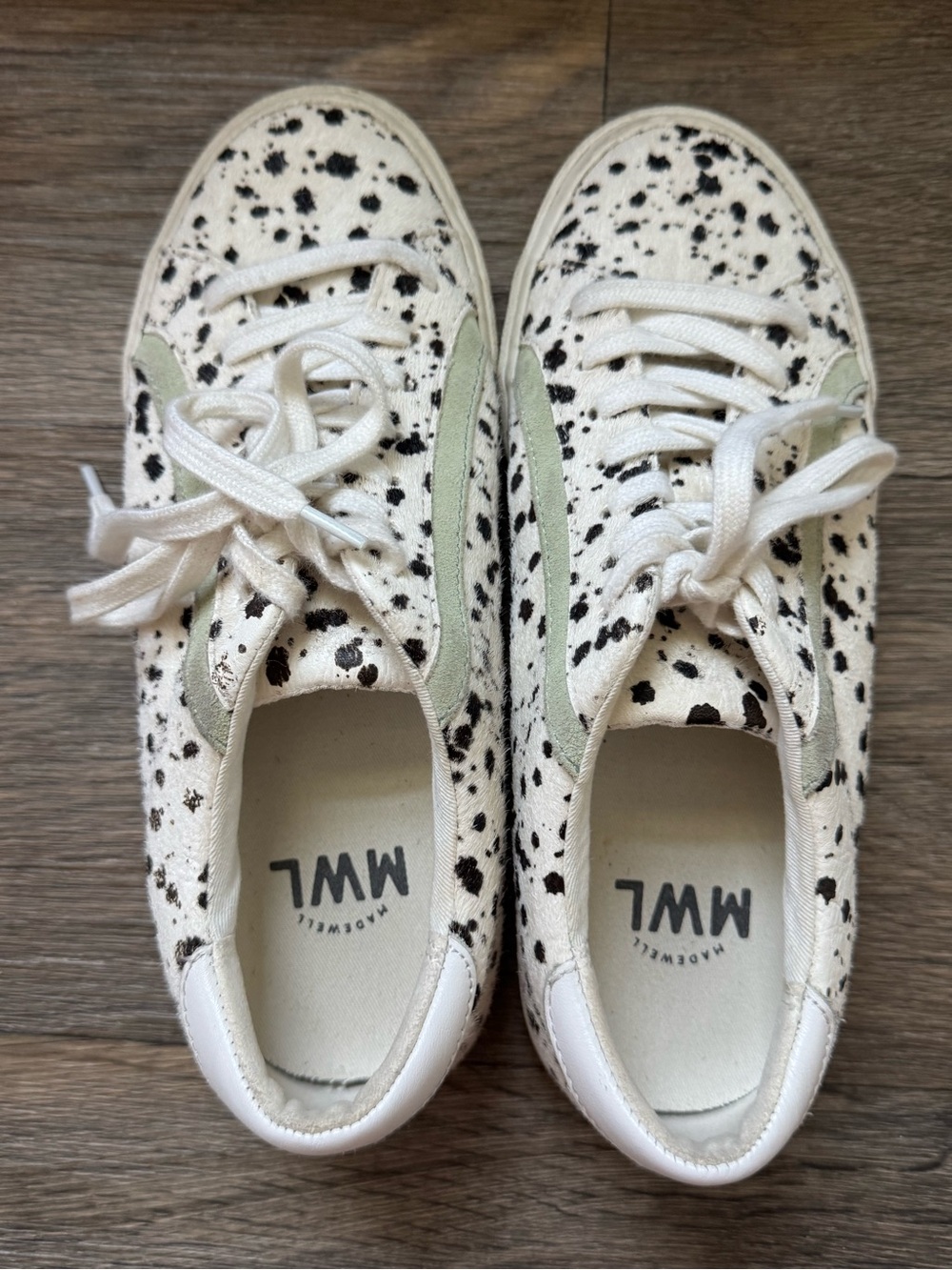 Madewell MWL Women’s 7 Sidewalk Low Top Sneaker Spotted Fur White/Black Lace-Up